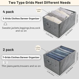 Wardrobe Clothes Organizer with Support Board,4pcs 5-Grid Jeans Organizer for Closet and 2pcs 7-Grid Foldable Pants Organizer for Closet, Pants Organizer for Jeans T-shirt Pants Sweater Thin Coat
