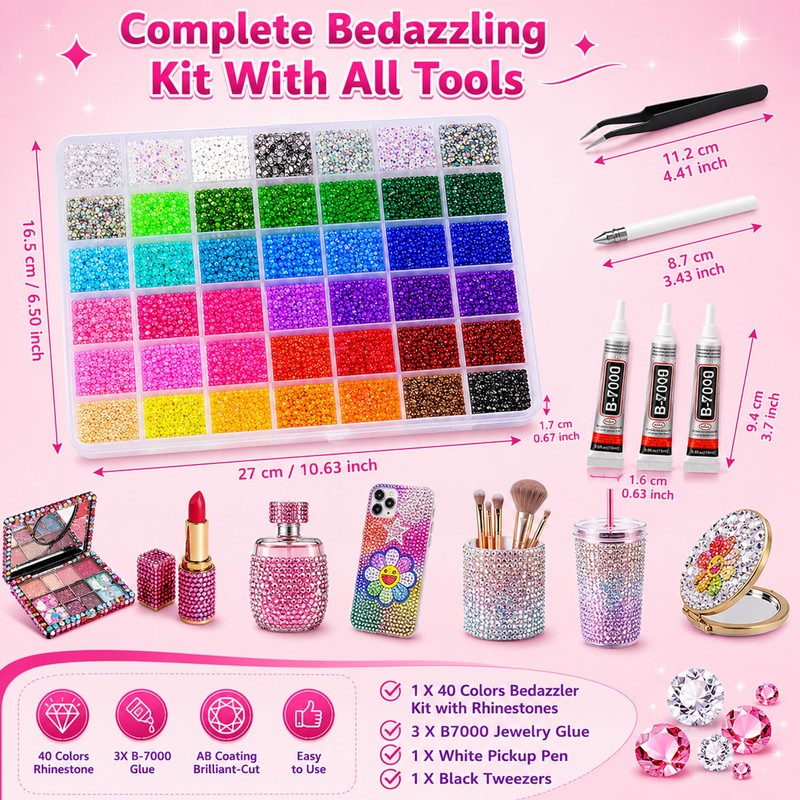 Bedazzling Kit, 43000pcs Jelly Resin Rhinestones with 40 Colors &