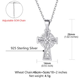 Supcare Sterling Silver Celtic Cross Necklaces for Men Women, Shiny Silver Celtic Trinity Knot Pendant Necklace Adjustable Chain 45cm+5cm