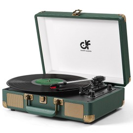 DANFI Audio Dark Green Bluetooth Vinyl Record Player with Dual Upgraded Speakers, USB Recording, Portable 3-Speed Suitcase Turntable, RCA/AUX/Headphone Output