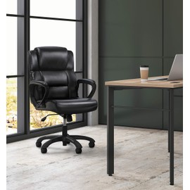 HON Sadie Mid-Back Executive Chair, with Fixed Padded Arms, PACKS, Black