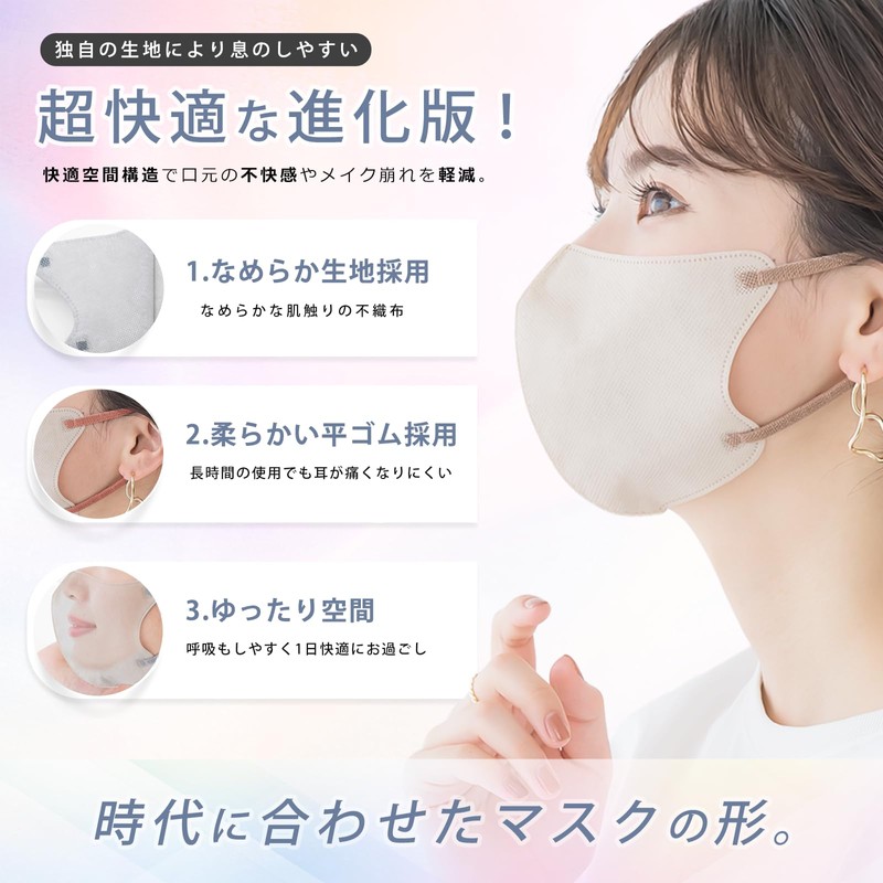 シシベラ(CICIBELLA) 快息マスク 小顔 立体マスク バイカラー 不織布 肌に優しい 使い捨てマスク 20枚 ミスティグレー