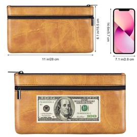 HAUTOCO 4 Pcs Money Bag with Zipper 11 x 6.1 inch Embossed Deposit Money Pouch with Lined PU Leather Bank Bag Two Pockets Utility Wallet for Cash Check Receipt Coins Cosmetics, Multicolor