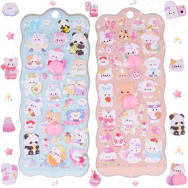 mefeny Squishy Stickers, Marshmallow 3D, Set of 2, Soft, Cute, For Kids, DIY, Notebook, Reward Stickers, Decorative, Stickable, Craft Supplies (Colorful B)