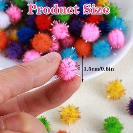 Mabor 200 Pcs Glitter Pom Pom Balls, 0.59 inch Multicolor Assorted Sparkle Glitter Poms Balls for Fluffy Craft Pompoms for Art Crafts, DIY Decorations