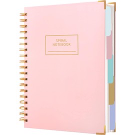 CAGIE Notebook with Index Spiral Bound, 240 Sheets (120 Pages), Small Spiral Notepad, Lined, B5 Pad with Index for Work, Office, School, College Essentials, Pink, 17.8 x 25.5 cm