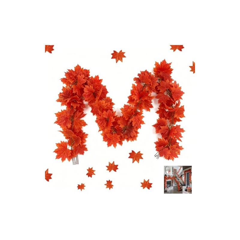 5Pcs Guirnalda de Hojas de Arce para Otoño，Decoración Halloween,7.4M largo