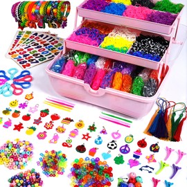 AooeDomi 14000+ Rubber Loom Bands with 3 Layer Container, 28 Colors, Rubber Bands for Bracelet Making Kit DIY Art Craft Kit for Girls & Boys Weaving DIY Crafting Gift to Improve Imagination
