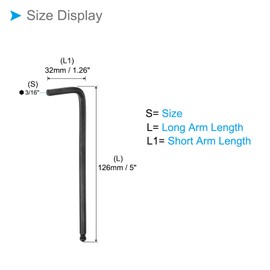 CoCud L-Handle Ball End Hex Key Wrench, 3/16" SAE 126mm Length, CR-V L-Shape Hexagon Head Wrenches Spanner Black - (Applications: for Home Repair and Mechanical Maintenance), 1-Piece