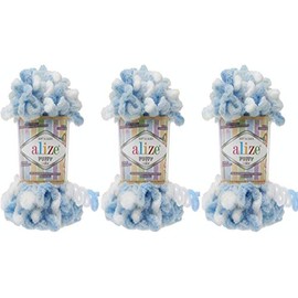 Alize Puffy Color Baby Blanket Yarn Lot of 3skn 300gr 30yds 100% Micropolyester Soft Yarn Hand Knitting Yarn Super Chunky Bulky Woven Worested Yarn (5865)