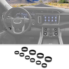 JWWY Center Console HVAC Dashboard Climate Control Knob Light Radio Switch Button Knob Cover Fit for 2019-2024 Chevy Silverado 2020+ Suburban,2021+Tahoe Aluminum Alloy 10PCS Black