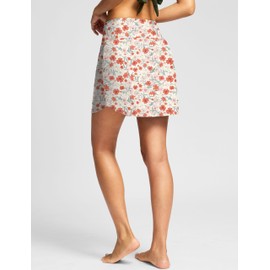 Viodia Women's 17" Long Swim Skirt High Waisted Modest Swimsuits Skirt Bathing Suit Tummy Control Swim Bottoms Orange Flower M