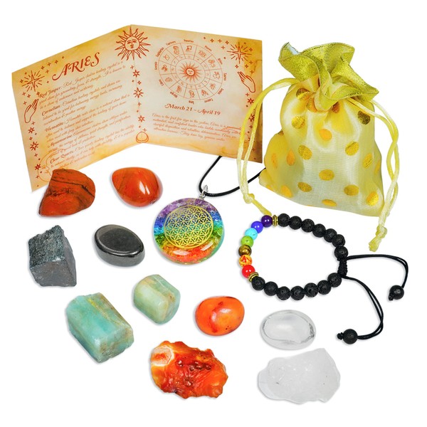 Aries Crystals and Healing Stones Zodiac Crystal Collection, Aries Crystal Set, Astrology Crystal Gift Horoscope Kit, Astrology Crystal Décor Home Decor Spiritual Natural Gemstone Kit