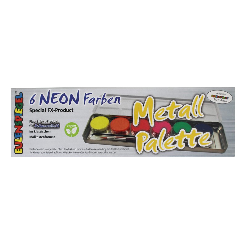 Eulenspiegel Make-Up Palette Metal with 1 Brush and 6 Neon