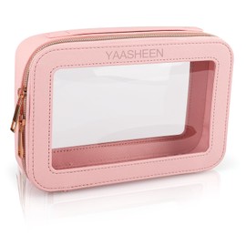 YAASHEEN Clear Makeup Bag Clear Cosmetic Bag Large Toiletry Bag With Zipper Double Sided Travel Makeup Bag For Women Waterproof Clear Toiletry Bag (Medium) Pink