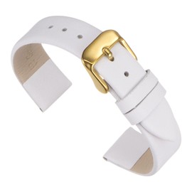 uxcell White Genuine Leather Band 12mm Width, Flat Thin Elegant Leather Watch Strap Golden Tone Buckle for Women