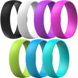 ThunderFit Unisex Silicone Wedding Rings, Rubber Engagement Bands 6mm Wide 1.65mm Thick - 1/2/3/4/5/6/7 Variety Multipack (Pack Q - Size 9.5-10 (20.20mm))