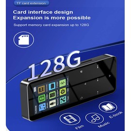 RIJAHO 64GB MP3 Player with Bluetooth 5.0 2.0 inch Screen Touch Button Portable Hi-Fi Lossless Music Player Speaker with FM Radio Recorder Alarm Clock Pedometer Wired Headphone Support Card (Black)