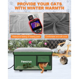 Weatherproof Heated Cat House for Outdoor in Winter, Heated Cat Bed Kitty Shelter with Cat Heating Pad, Insulated & Safe Escape Door, Warm Home for Outside Stray Cat