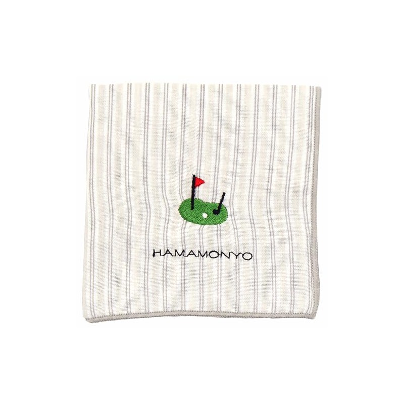 Hamamonyo Reversible Gauze Handkerchief, Striped and Golf, gray