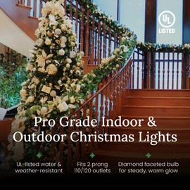 Pro Christmas M5 LED Holiday Lights - 70 Bulbs, 23.3ft - Professional Grade Indoor Outdoor Diamond Cut Sparkle Light Strings for Home Decorations and Christmas Trees - Blue