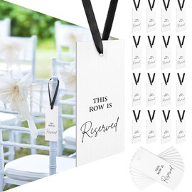 Kosiz 24 Pack Reserved Chairs Signs with Ribbon for Wedding Reception Party Restaurant This Row Is Reserved Signs Hanging for Wedding Church Events Pews Chair (Black)