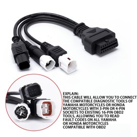 CGEAMDY 3 4 6-Pin Auf 16-Pin OBD2 Adapter Stecker Diagnosekabel, Motorrad-Scanner OBD2-Adapter, 3 4 6-Poliges OBD2-Diagnosekabel OBD-Fehlercode-Lesegerät-Adapter