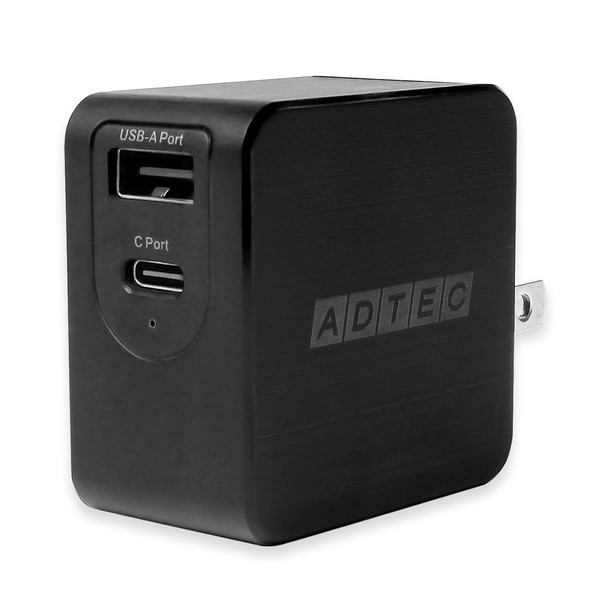 ADTECH APD-A065AC-BK PD Charger, 65 W, 2 Ports, USB-C +