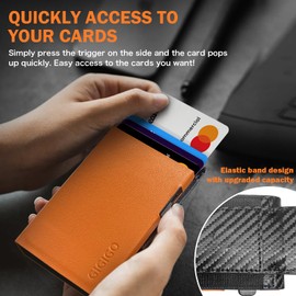 GIGIGO Wallet for Men, Mens Minimalist Wallet 9-12 Cards, Slim Compact Wallet with Money Clip & ID Window, RFID Blocking Smart Pop Up Card Wallet, Great Gifts（Black & Orange）