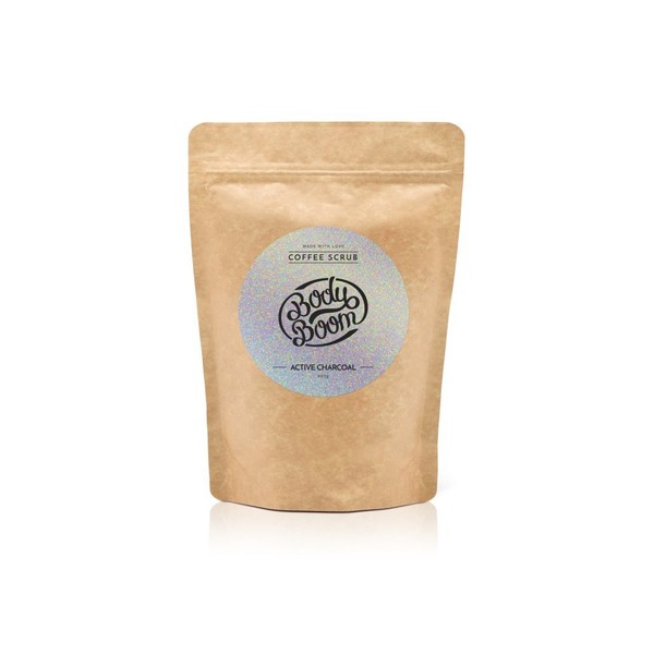 BodyBoom coffee body scrub with active charcoal 100 g Perfect for legs, face and hands Cleans toxins, firms, balances skin colour Vegans Made in Europe
