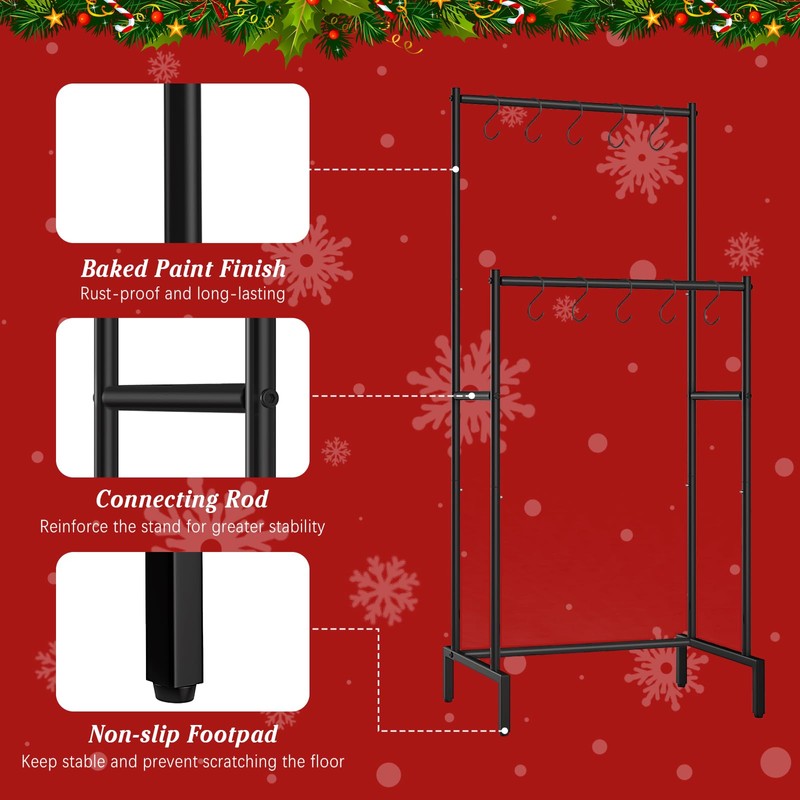 Christmas Stocking Holder Stand with 10 Hooks, Double Rods Stocking