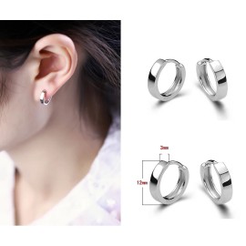 Women Girl Silver Plated Small Round Polish Huggie Hoop Earrings Gift 12mm TH2