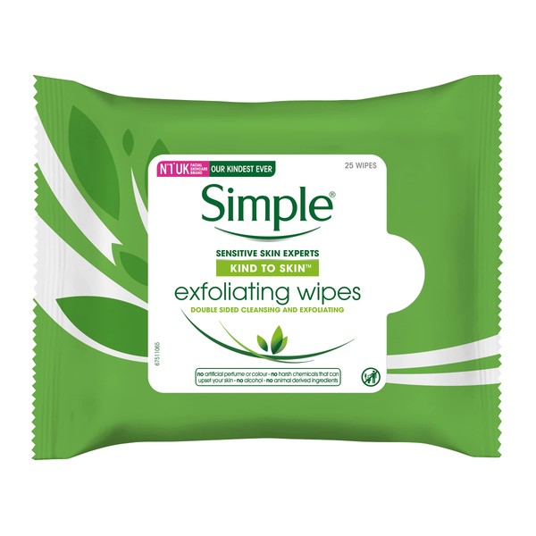 Simple Gentle on Skin Exfoliating Facial Wipes 25 Wipes