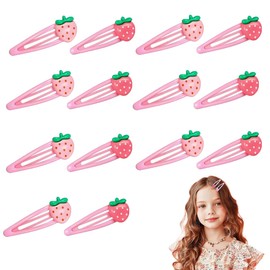 14 Pcs Strawberry Hair Clips for Women Pink Snap Hair Clips Sweet Fruit Hair Barrettes for Girls Toddlers Kids and Teens Gifts