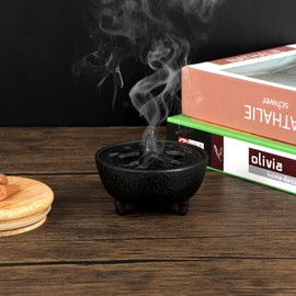 SUMNACON Cast Iron Incense Burner with Lid, Incense Holder, Incense Bowl, Incense Container, Home Decoration for Bedroom, Yoga, Living Room, Gift (Black, Small)