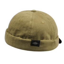 Clakllie Brimless Hats for Men Skullcap Vintage Docker Beanie Cap Rolled Cuff Harbour Hat Visor-Less Cap Sailor Hats,Khaki