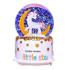 JORMEY Unicorn Snow Globe for Kids, 80mm Music Snowball with Colorful Lights and Automatic Snowfall, Home Decor for Christmas Birthday Valentines Music Box