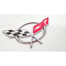 AUTO 1PC Chrome Rear Deck Lid Cross Flags Emblem Badge Fit For 1997-2004 C5 Corvette