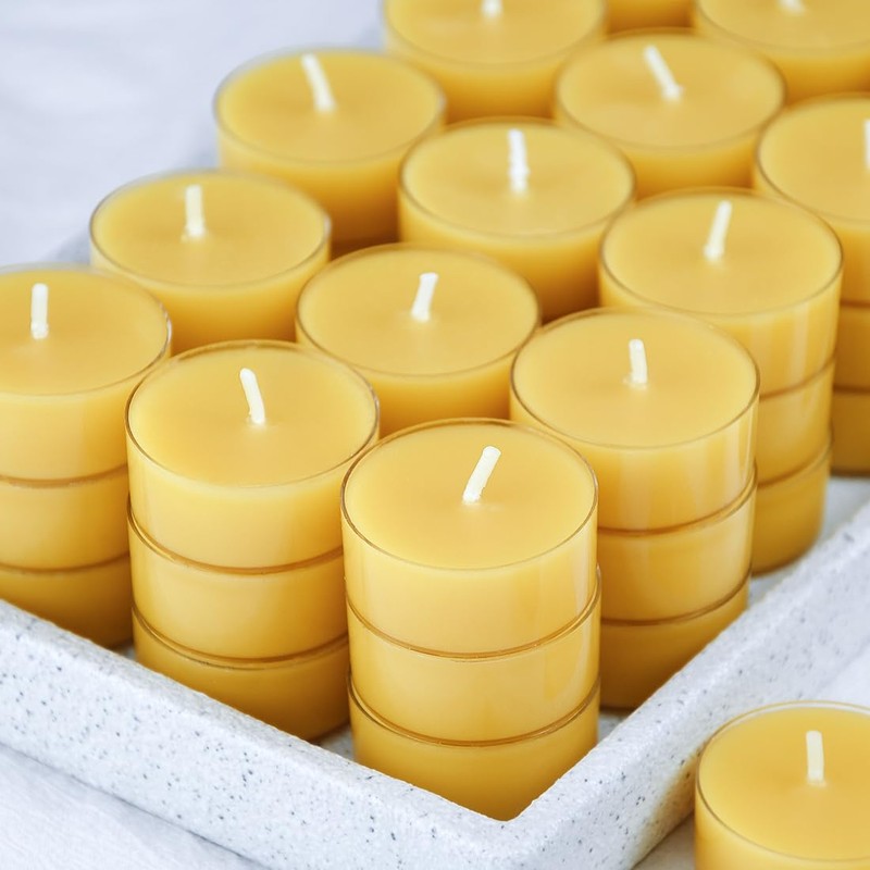 100 Pack Pure Beeswax Tealight Candles | Natural Unscented Beeswax