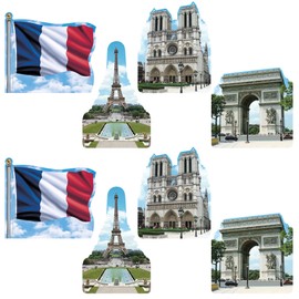 Beistle French Theme Cutouts, 8-Count, Iconic International Paris Party Decorations, Eiffel Tower, France Flag, Arc de Triomphe, Notre Dame Cathedral, 12”- 17.5”