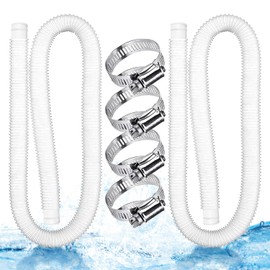 Pack of 2 pool hose, white, hose for pool pump, hose 32 mm length 149.9 cm, with 4 pieces safety clip, universal pool hose 32 mm, replacement hose for above-ground pool filter pump