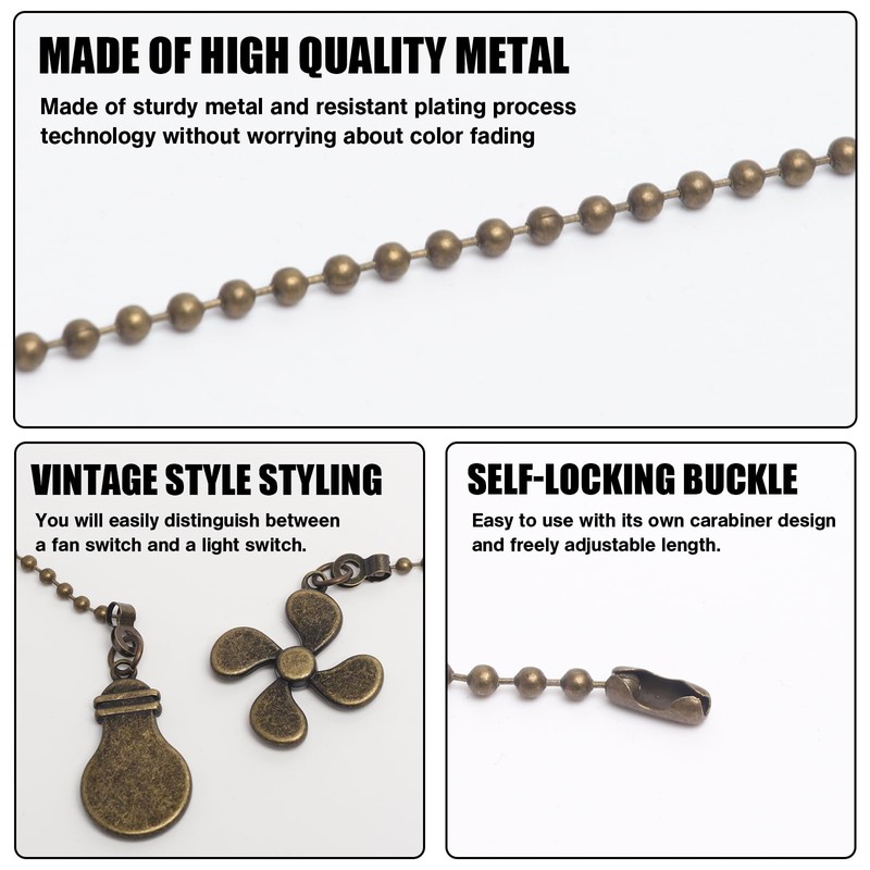 2 Pack Ceiling Fan Pull Chain Extender, 12 Inch Ceiling