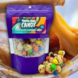 Freeze Dried Candy Chocolate Caramel Gems, Unique Exotic Crunch Snack Treats, Party Favor Gift Idea, 2 oz