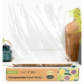 Biofuture Biodegradable Cling Film with Cutter – 60m, 100m, 300m - Clear, Tear-Resistant, BPA-Free, Freezer Safe, Heavy Duty Catering Cling Film for Kitchen, Home & Commercial Use (100m x 30cm)