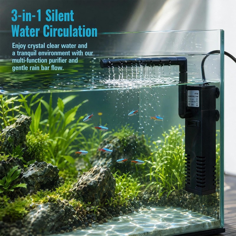 Internal Fish Tank Filter,300L/H Adjustable Flow Submersible Filters,Quiet Fish Tank