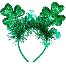 Roffiy St. Patrick's Day Headband for Women & Girls - Green Shamrock Hairband with Tassel Design, Irish Clover Party Hair Accessories for Costume & Decoration