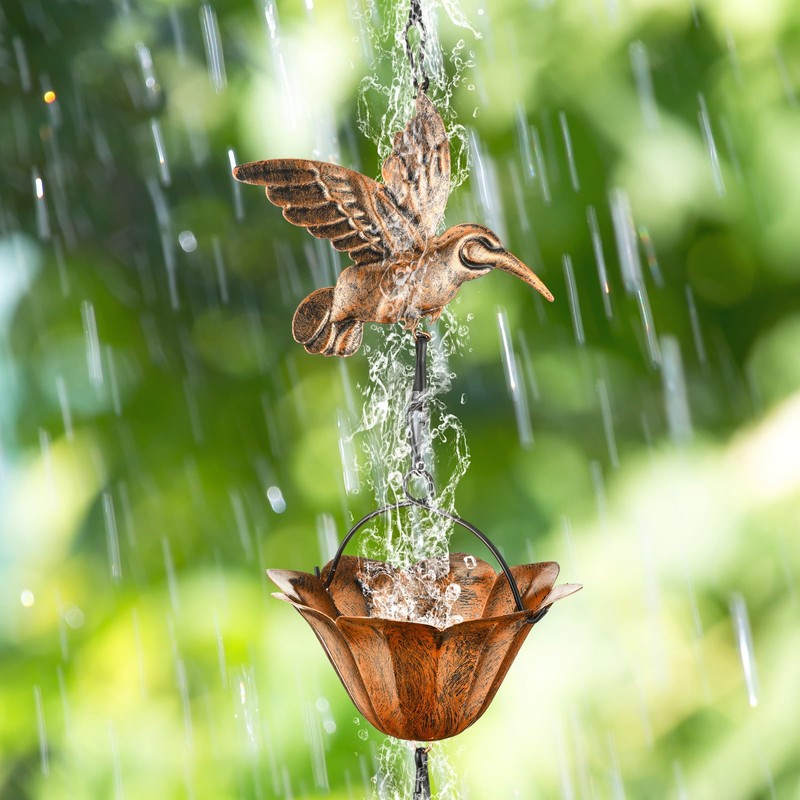 MorningRo 8.5ft Rain Chains for Gutters Outside with Anchor Basin