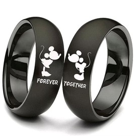 XAHH His and Hers Matching Set Couple Titanium Steel Rings Mouse Kiss Forever Together Promise Wedding Band Black Men Size 8