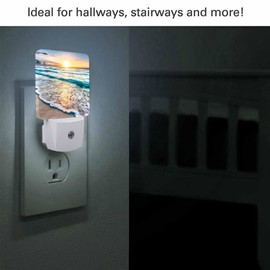 Chrobak LED Night Light,Sea Waves Beach Sunrise Cloudscape LED Night Light Plug into Wall with Dusk to Dawn Light Sensor White Energy Efficient Nightlight for Bedroom Hallway Living Room Kitchen