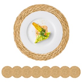 8 Pack Woven Round Placemats, 12 Inch Rattan Boho Place Mats, Wicker Dining Table Mats Decor for Farmhouse Kitchen Outdoor Indoor, Charger Plates Jute Straw Placemats, Set of 8